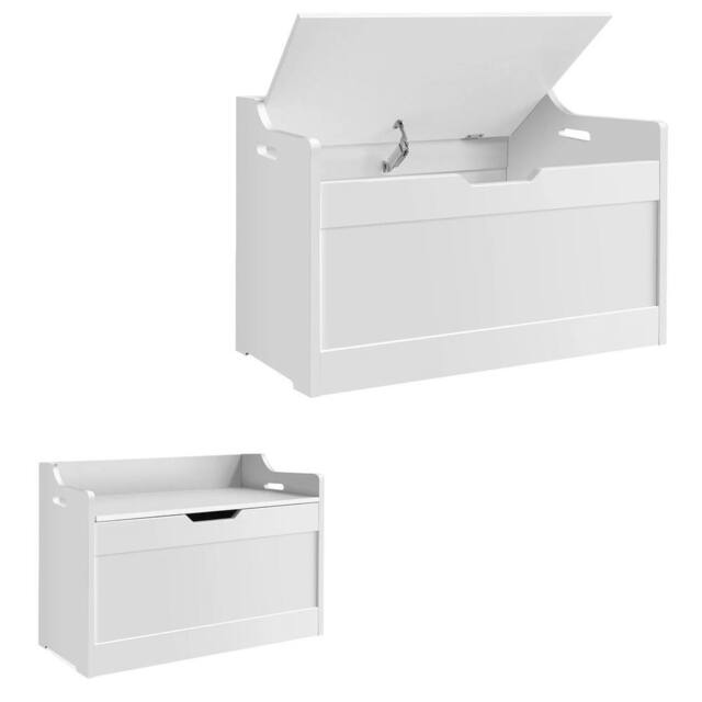 KORVIXA Kids Wooden Toy Box Children Storage Chest in White - Size: 900mm - image 1