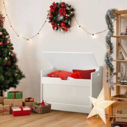 KORVIXA Kids Wooden Toy Box Children Storage Chest in White - Size: 900mm - thumbnail 4