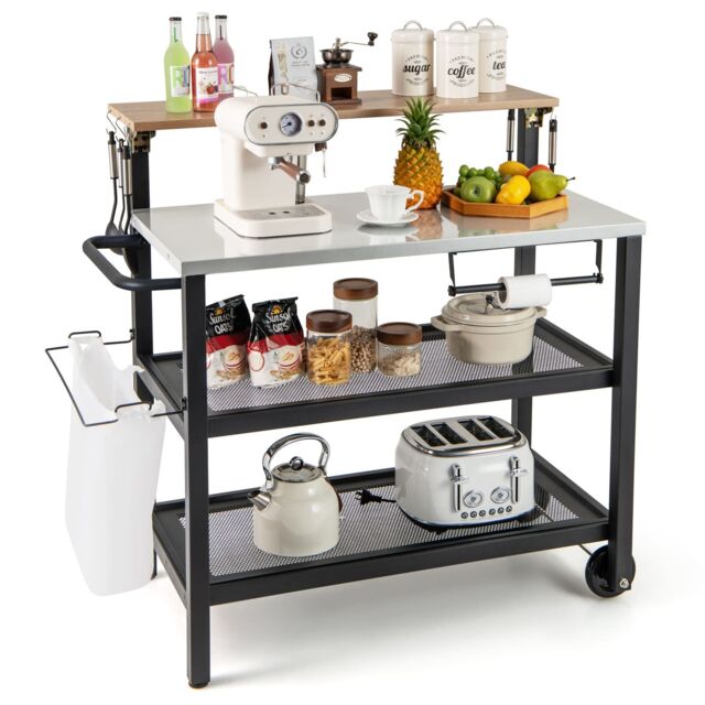 Costway Rolling Bar Cart Movable Pizza Oven Stand with Flip-up Table in Black - image 1
