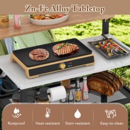 Costway Rolling Bar Cart Movable Pizza Oven Stand with Flip-up Table in Black - thumbnail 2