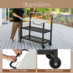 Costway Rolling Bar Cart Movable Pizza Oven Stand with Flip-up Table in Black - thumbnail 3