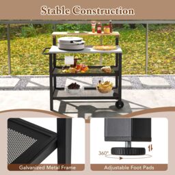 Costway Rolling Bar Cart Movable Pizza Oven Stand with Flip-up Table in Black - thumbnail 6