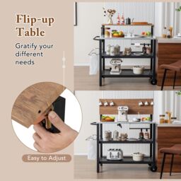 Costway Rolling Bar Cart Movable Pizza Oven Stand with Flip-up Table in Black - thumbnail 4