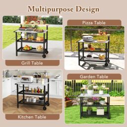 Costway Rolling Bar Cart Movable Pizza Oven Stand with Flip-up Table in Black - thumbnail 5
