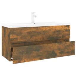 Berkfield Home Sink Cabinet with Built-in Basin Smoked Oak Engineered Wood in Brown