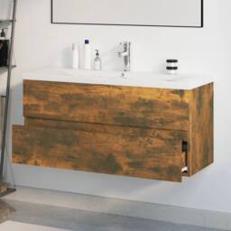 Berkfield Home Sink Cabinet with Built-in Basin Smoked Oak Engineered Wood in Brown - thumbnail 4