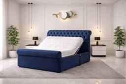 PARADISE BEDS LTD Electric Adjustable Bed All Sizes + Mattress & Matching Headboard in Dark Blue - Size: Single - thumbnail 1