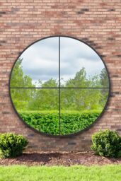 MirrorOutlet Black Large Circular Window Metal Garden Wall Mirror (180x180cm) - Size: 1 Pack - thumbnail 1