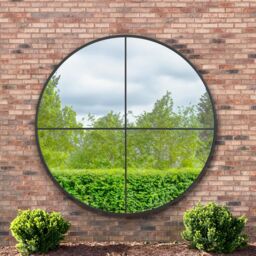MirrorOutlet Black Large Circular Window Metal Garden Wall Mirror (180x180cm) - Size: 1 Pack - thumbnail 2