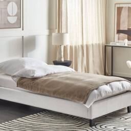 Wyld and Coco EU Single Bed 3ft Light Grey Linen-Look Slatted Frame No Headboard