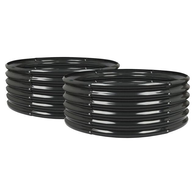 Harbour Housewares Raised Garden Beds - 2x Round Bottomless Galvanised Steel Planter 120 x 45cm in Black - Size: 120 x 45 cm - image 1
