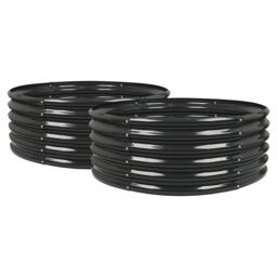 Harbour Housewares Raised Garden Beds - 2x Round Bottomless Galvanised Steel Planter 120 x 45cm in Black - Size: 120 x 45 cm