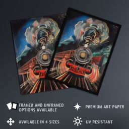 "Artery8 Steam Train Painting Engine Dark Powerful Bold Framed Art Print - Size: W12"" x H16""" - thumbnail 2