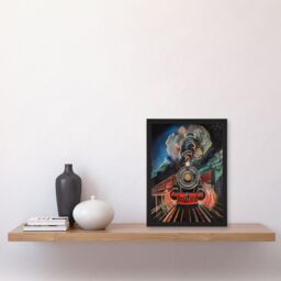 "Artery8 Steam Train Painting Engine Dark Powerful Bold Framed Art Print - Size: W12"" x H16""" - thumbnail 4