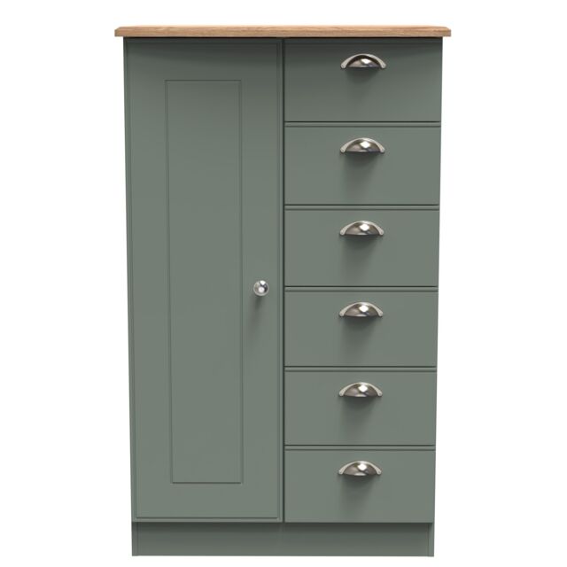 Ready Assembled 2 U Albert 1 Door 5 Drawer Childrens Wardrobe (Ready Assembled) in Pale Green - image 1
