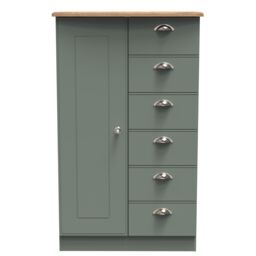 Ready Assembled 2 U Albert 1 Door 5 Drawer Childrens Wardrobe (Ready Assembled) in Pale Green - thumbnail 1