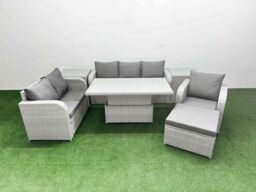 Fimous Patio PE Wicker 7 Seater Outdoor Rattan Furniture Sofa Sets w/ Adjustable Lifting Dining or Coffee Table Reclining Chair Loveseat Sofa 3 - thumbnail 2