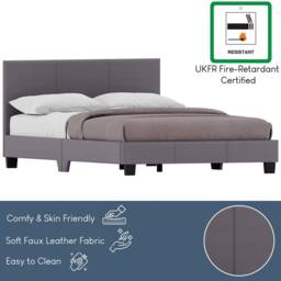 HD Designs Lisbon Small Double Faux Leather Bed Frame UKFR Fabric in Grey - thumbnail 5