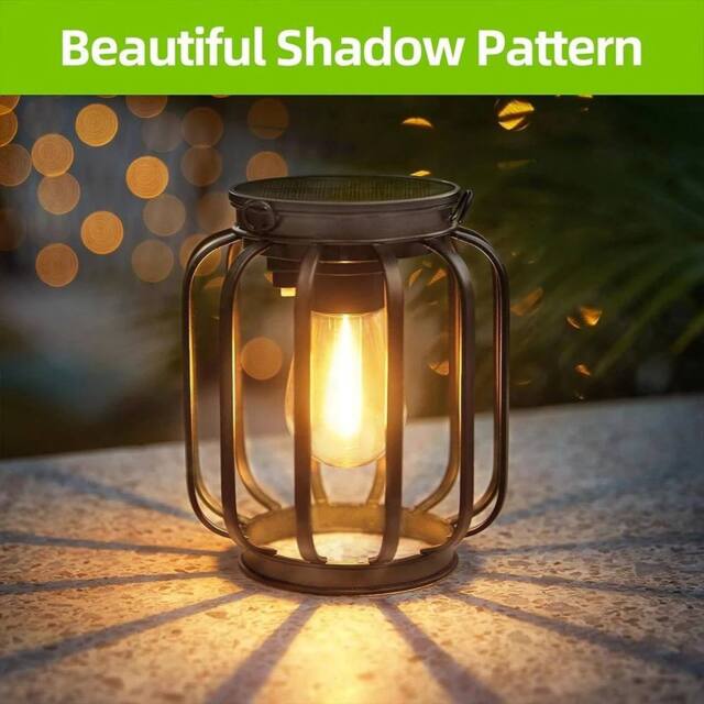EONLION Columnar 2X Outdoor Solar Lanterns Metal in Black - Size: 100 cm