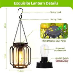 EONLION Columnar 2X Outdoor Solar Lanterns Metal in Black - Size: 100 cm - thumbnail 2