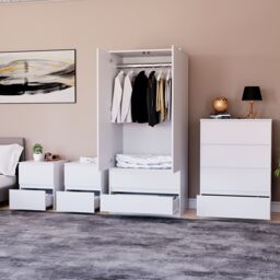 Home Discount Vida Designs Denver 4Pc Bedroom Set(2 Bedside, 4 Drawer Chest, Wardrobe) in White - thumbnail 5