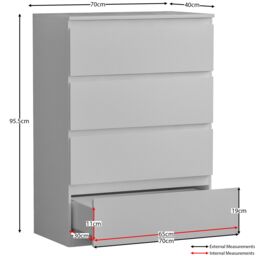 Home Discount Vida Designs Denver 4Pc Bedroom Set(2 Bedside, 4 Drawer Chest, Wardrobe) in White - thumbnail 3