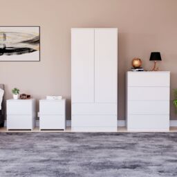 Home Discount Vida Designs Denver 4Pc Bedroom Set(2 Bedside, 4 Drawer Chest, Wardrobe) in White - thumbnail 6