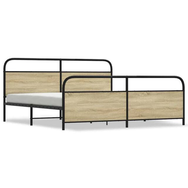 Berkfield Home Metal Bed Frame without Mattress Sonoma Oak 200x200 cm in Light Oak - image 1