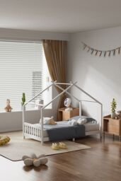 Living and Home White Pine Wood House Bed Frame - thumbnail 2