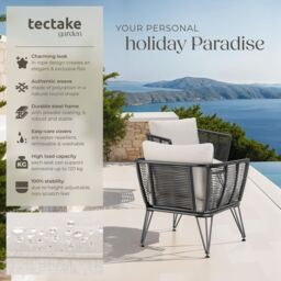 tectake Garden Chair Sundo - thick seat cushions, removable cushion covers in Dark Grey - Size: 2 Seater - thumbnail 2