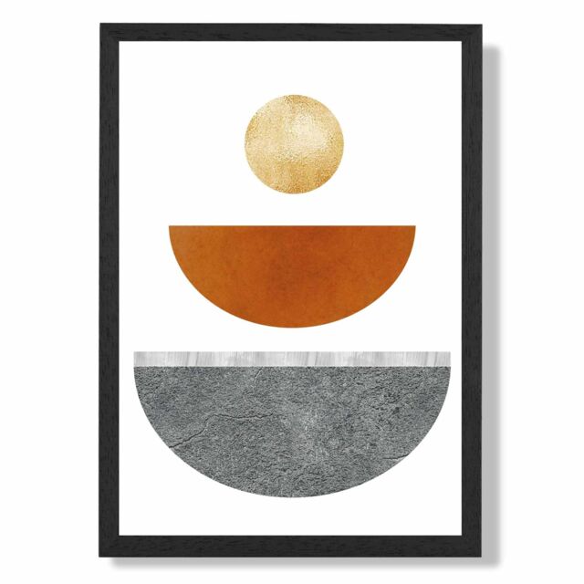 ARTZE Yellow & Orange Circles Mid Century Geometric Framed Print SIZE: A3 with Black Frame - Size: A4 - image 1