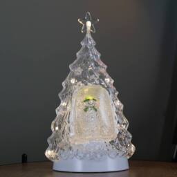 Samuel Alexander 33cm Light up Christmas Tree Water Spinner with The Snowman & LEDs in Clear - thumbnail 2