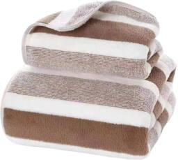 Dyzi Ultra Absorbent Striped Towel Set Quick Dry Bath Towels Home & Outdoor in Brown - thumbnail 2