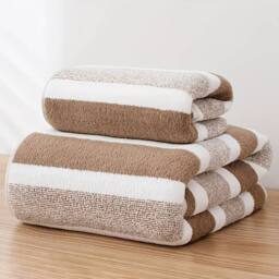 Dyzi Ultra Absorbent Striped Towel Set Quick Dry Bath Towels Home & Outdoor in Brown