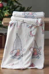 Catherine Lansfield 'Christmas Gnomes' Blanket Throw in Pink - Size: 130 cm x 170 cm - thumbnail 1