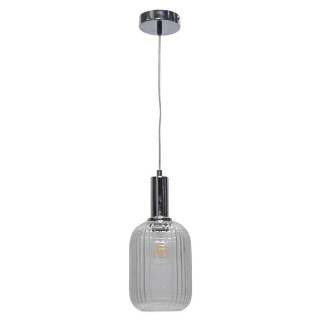 First Choice Lighting Batley - Clear Ribbed Glass Chrome Deco Pendant Fitting - image 1