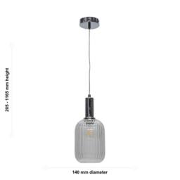 First Choice Lighting Batley - Clear Ribbed Glass Chrome Deco Pendant Fitting - thumbnail 5