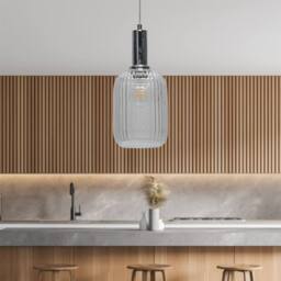 First Choice Lighting Batley - Clear Ribbed Glass Chrome Deco Pendant Fitting - thumbnail 3