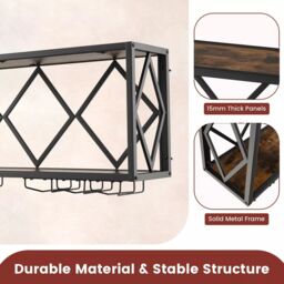 Costway 39 Bottles Wall Mounted Wine Rack Wine Display Shelf w/6-Row of Stemware Holder in Brown - thumbnail 5