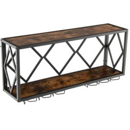 Costway 39 Bottles Wall Mounted Wine Rack Wine Display Shelf w/6-Row of Stemware Holder in Brown - thumbnail 2