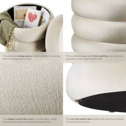 tectake Stool Altu - Padded Seat, Large Storage Space in Cream - thumbnail 4
