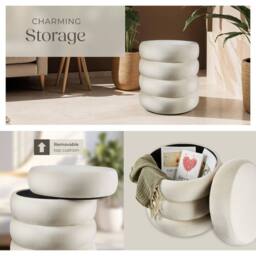tectake Stool Altu - Padded Seat, Large Storage Space in Cream - thumbnail 5