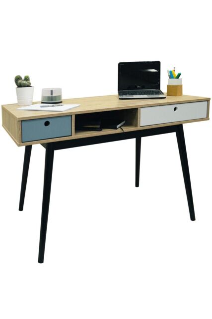 'Industrial' - 2 Drawer Office Computer Desk Dressing Table - Oak Black - image 1
