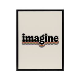 "Artery8 Imagine Colourful Retro Rainbow Font Typography Framed Canvas Art in Beige - Size: W24"" x H32""" - thumbnail 1