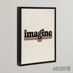 "Artery8 Imagine Colourful Retro Rainbow Font Typography Framed Canvas Art in Beige - Size: W24"" x H32""" - thumbnail 2