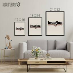 "Artery8 Imagine Colourful Retro Rainbow Font Typography Framed Canvas Art in Beige - Size: W24"" x H32""" - thumbnail 4