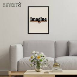 "Artery8 Imagine Colourful Retro Rainbow Font Typography Framed Canvas Art in Beige - Size: W24"" x H32""" - thumbnail 3
