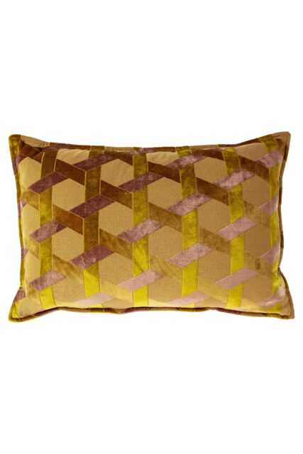 Paoletti Delano Geometric Velvet Cushion in Yellow - Size: 40 cm x 60 cm - image 1