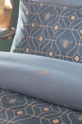 Furn Bee Deco Geometric Reversible Duvet Cover Set in Blue - Size: Super King - thumbnail 3