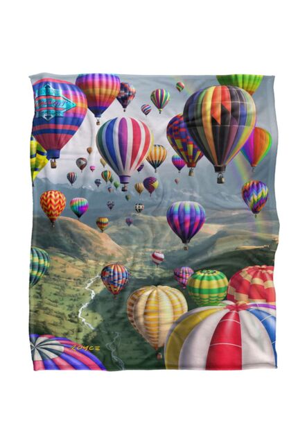 JQ Licensing Royce Mcclure Hot Air Balloon Sky Roads Silky Touch Super Soft Throw Blanket 152 X 127 cm in White - image 1